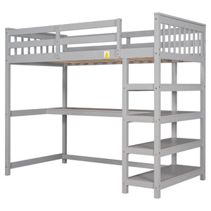 Loft Bed With Storage Shelves And Under Bed Desk