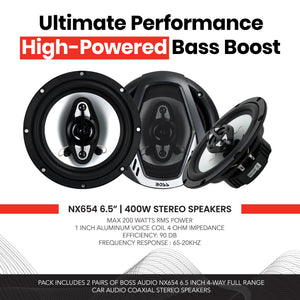BOSS Audio NX654 Onyx 6.5" 400W 4-Way Car Audio Coaxial Stereo Speakers, 2 Pair - TRAPSKI