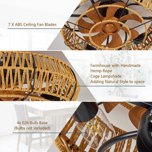 19" Caged Ceiling Fan with Lights and Remote