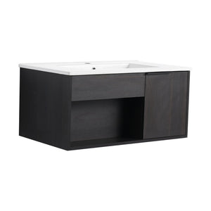 Wall Mounted Floating Bathroom Vanity With Open Shelf & Soft Close Door