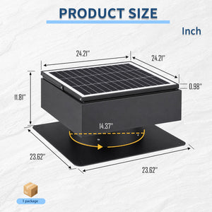 14" Adjustable Square Solar Roof Exhaust Fan, 60W Dual Power Attic Ventilator