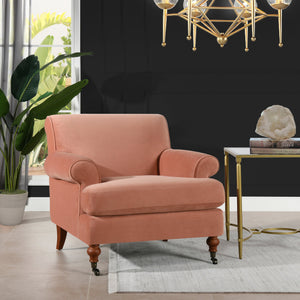 Alana 38" Lawson Accent Arm Chair Metal Casters Peach Orange Velvet