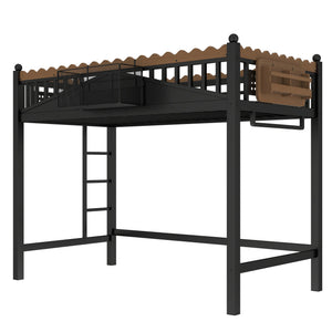 Twin XL Size Loft Bed with Ladders and Storage Shelves