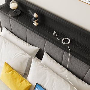 Full Size Bed Frame Storage Headboard with Charging Station