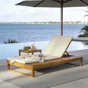 Teak Finish Acacia Wood Chaise Lounge with 1.57-Inch Cushion