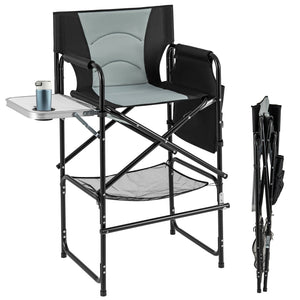 46 Inches Tall Directors Chair with Foldable Side Table and Footrest-Gray