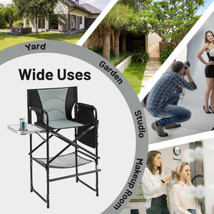 46 Inches Tall Directors Chair with Foldable Side Table and Footrest-Gray