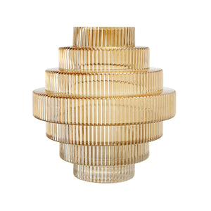 9.1x9.8" Tiered Geometric Amber Luster Clear Vase