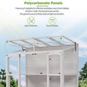 TOPMAX 78-Inch Wooden Greenhouse with Skylights and Folding Shelves