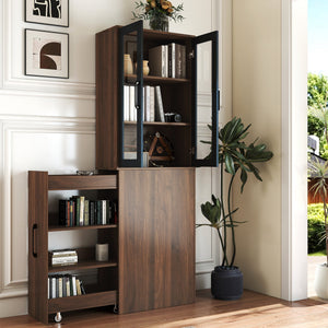 70.87" High Display Storage Cabinet with Multi-Tier Shelves and Glass Doors