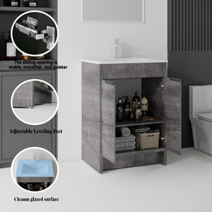 24 Inch Floating Bathroom Vanity with Ceramic Sink and Soft-Close Door