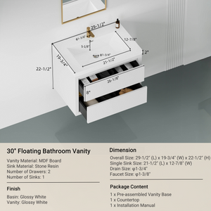 30" Wall-Mounted Bathroom Vanity with Sink