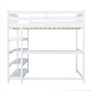 Loft Bed With Storage Shelves And Under Bed Desk