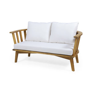 Outdoor Wooden Loveseat with Cushions - White/Teak