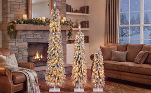 Snow Flocked Pre-Lit Pencil Christmas Tree