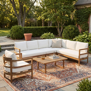 Outdoor Acacia Wood 6-Seater Sectional Sofa Set