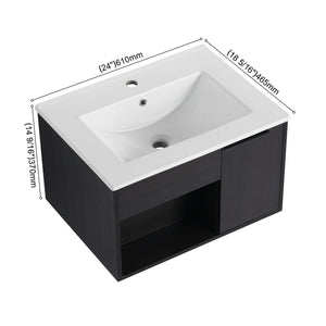 Wall Mounted Floating Bathroom Vanity With Open Shelf & Soft Close Door