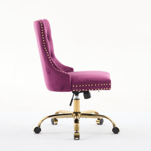 Office Chair Modern Velvet Upholstered Tufted Button (Purple)