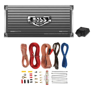 Boss Armor AR2000M 2000W Mono Car Audio Amplifier & Amp Wire Kit & Bass Remote - TRAPSKI