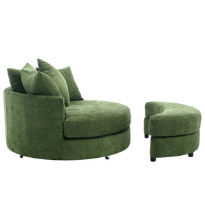 360° Swivel Accent Barrel Chair With Storage Ottoman & 4 Pillows, Modern Leisure Chair Round Accent For Living Room