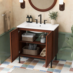 30" Vintage Bathroom Vanity With Ceramic Sink