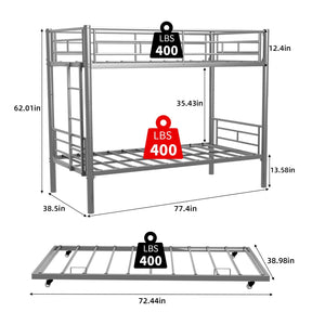 Bunk Bed For Kids, Convertible Frame With Ladders & Guardrail