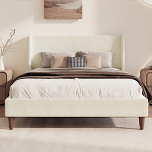 Upholstered Modern Platform Bed With Wingback Headboard