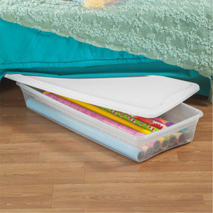 Sterilite 41 Quart Lightweight Under Bed Storage Box Container with Lid, 18 Pack