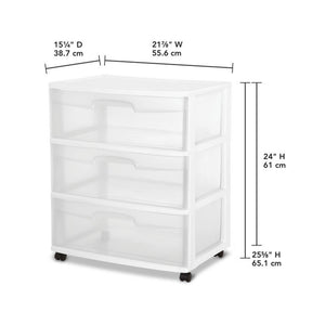 Sterilite Home 3 Drawer Wide Storage Cart Portable Container w/Casters (2 Pack)