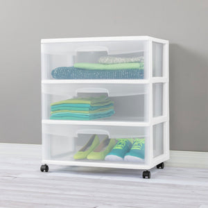 Sterilite Home 3 Drawer Wide Storage Cart Portable Container w/Casters (2 Pack)