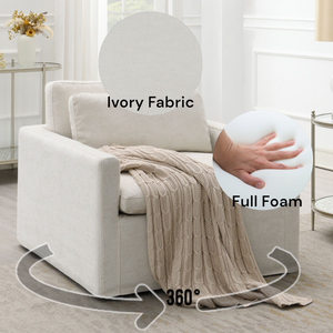 Frederick Ivory Fabric Swivel Chair with Pillow