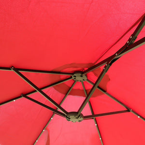 Double- Sided Outdoor Market Umbrella With Lights And Base