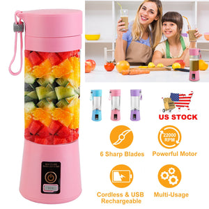 Portable Juicer Blender USB Rechargeable Juicer Cup Fruit Baby Food Mixing Machine w/ 6 Blades Powerful Motor