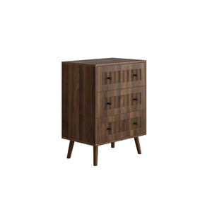 3 Drawer Dresser, Storage Cabinet With Vertical Grooves For Bedroom - Walnut