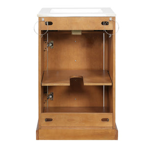 Bathroom Vanity With Integrated Sink, Soft-Closing Door - Natural Wood
