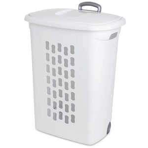 Sterilite Laundry Hamper Flip Top Lid Retractable Pull Handle Wheels, (3 Pack)