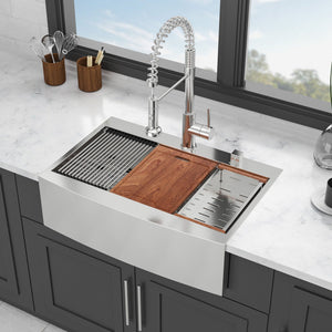 Modern Farmhouse Drop-In Workstation Kitchen Sink with Apron Front