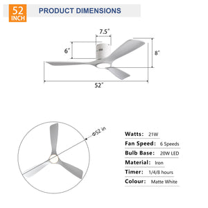 52 Inch Mounting Type Solid Wood Ceiling Fan With Light Kit
