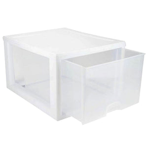 Sterilite 27 Quart Clear & White Plastic Storage Bin with One Drawer, 12 Pack