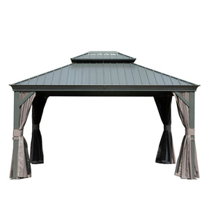 10' x 12' Hardtop Gazebo Outdoor Metal Gazebo with Galvanized Steel Double Roof Canopy, Aluminum Frame, Curtains and