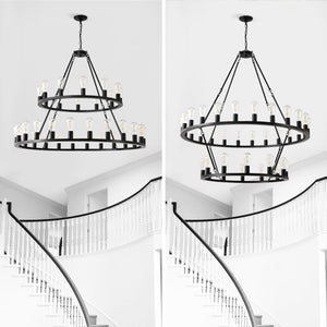 52 Inch Black Wagon Wheel Chandelier, 36-Lights