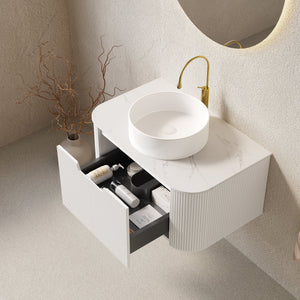 DINA 30" Bathroom Vanity & Sink with Floating Curved Edges and Striped Storage