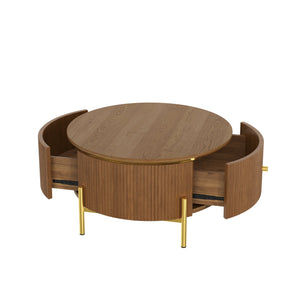Modern Round Coffee Table with 2 Large Drawers Storage Accent Table