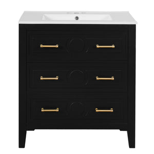 Retro Bathroom Vanity With Sink Combo, Free Standing Single Set With 3 Drawers