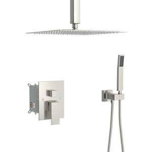 Dual Shower Head System With 12" Square Rain Shower And Rough In Valve