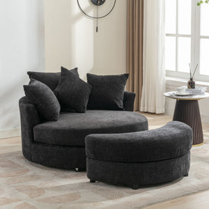 360° Swivel Accent Barrel Chair With Storage Ottoman & 4 Pillows, Modern Leisure Chair Round Accent For Living Room