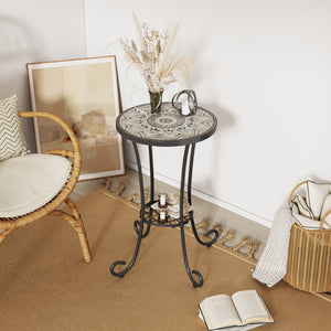 Patio Side Table with Shelf, Brown and Black