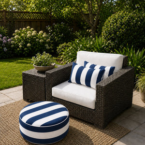 2 Pack Outdoor Lumbar Pillow Covers - Navy Blue/White Striped