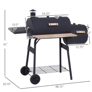 48" Steel Charcoal BBQ Grill and Offset Smoker Combo - Black