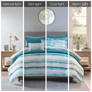 8 Piece Printed Seersucker Comforter and Quilt Set Collection Aqua Full/Queen